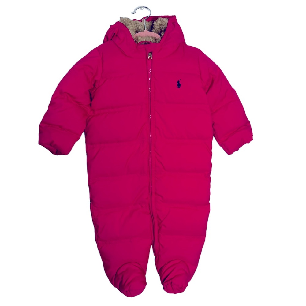 KIDS GIRLS Polo Ralph Lauren Hot Pink Winter Down Puffer Onesie Size 6 Months